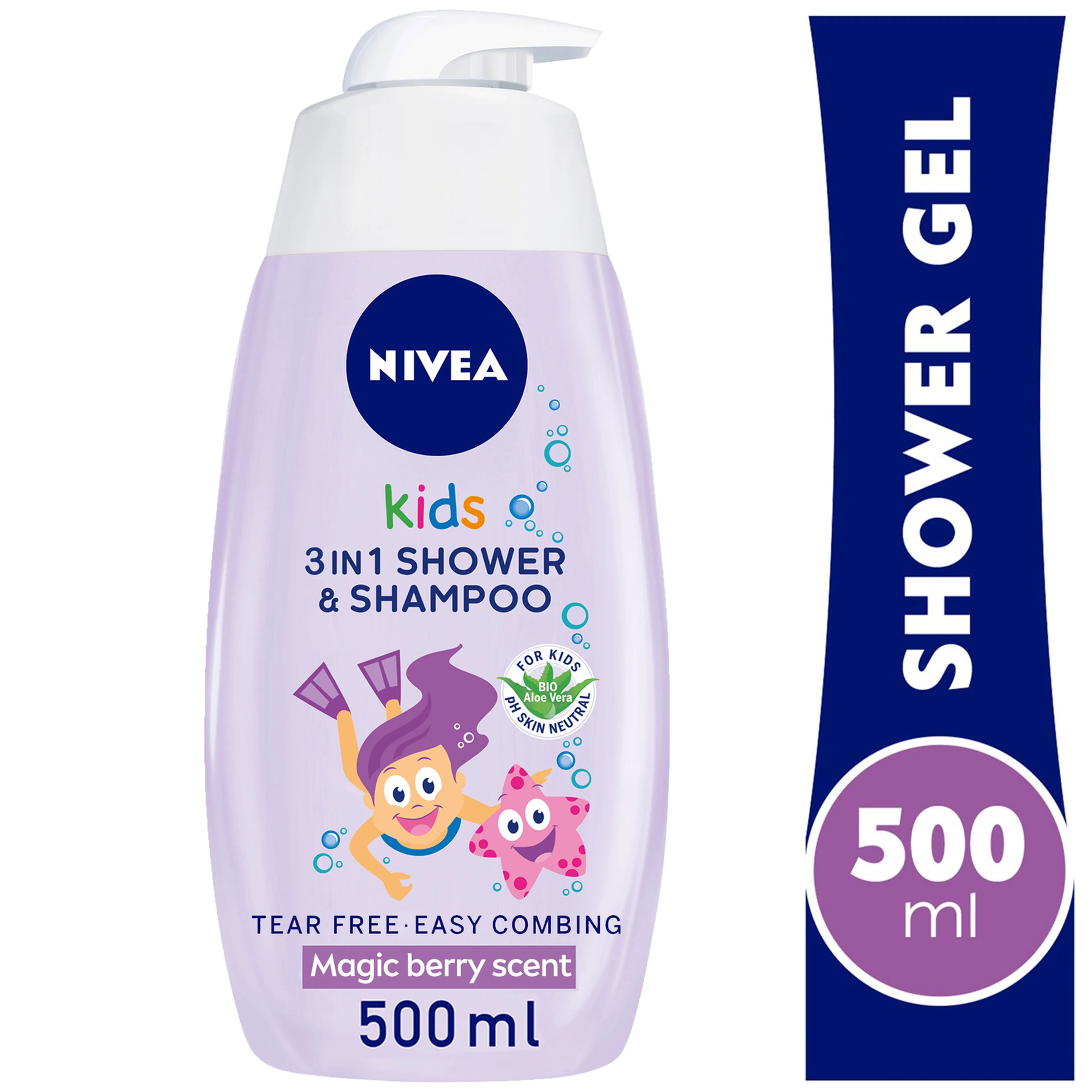 Nivea Kids Sparkle Berry Scent 2 in 1 Shower & Shampoo, 500ML