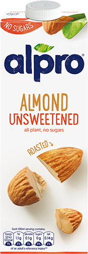alpro almond unsweetened milk, 1l