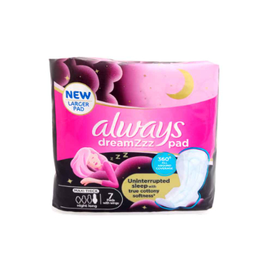 Always Dreamzzz Pink 360 All Around Maxi Thick Night Long Pads, 7 Pieces