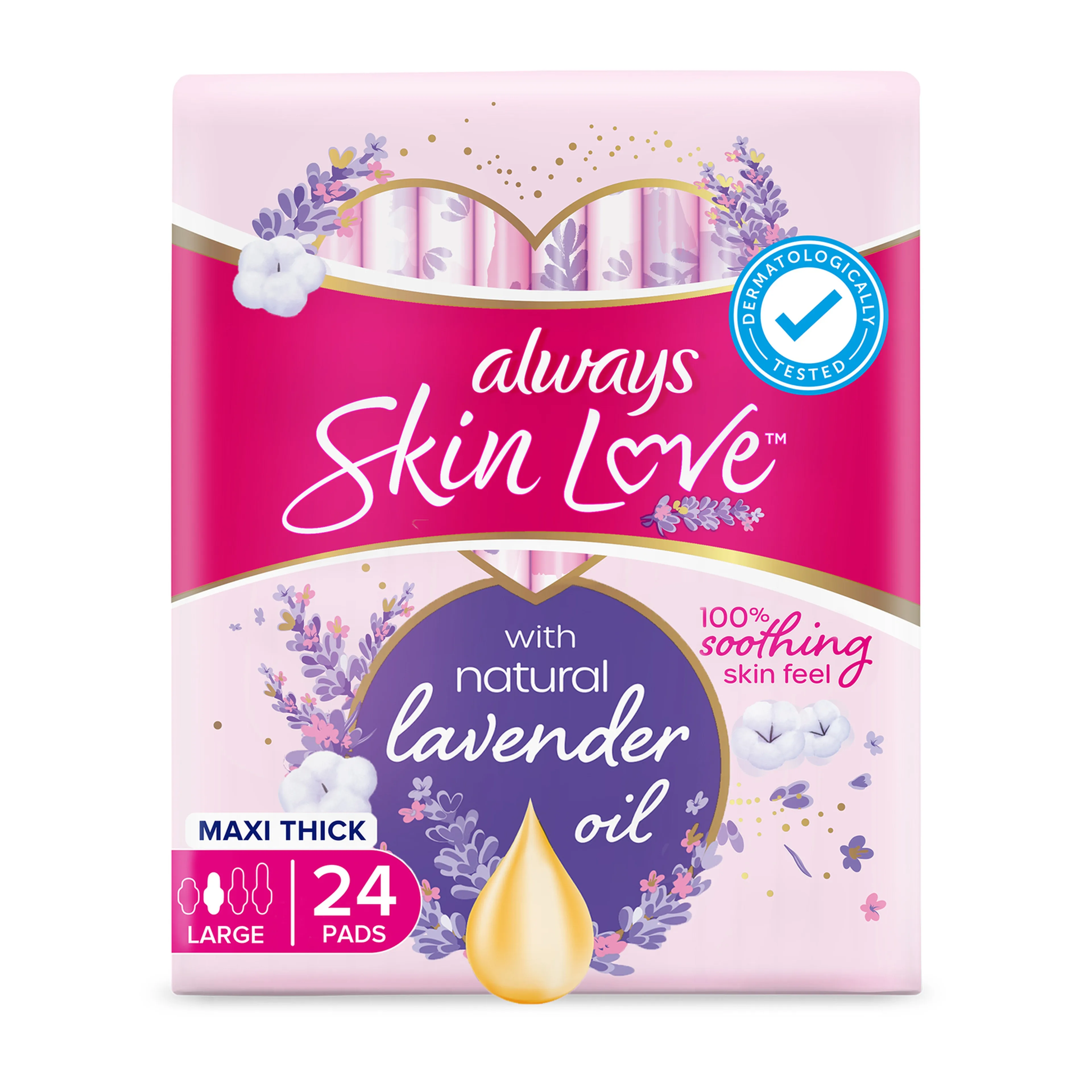 Always Skin Love With Lavender Freshness Maxi Thick Sanitary Pads, 24 Pieces
