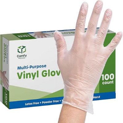 Comfy Package Clear Vinyl Disposable Plastic Gloves - Xl, 100 Pieces