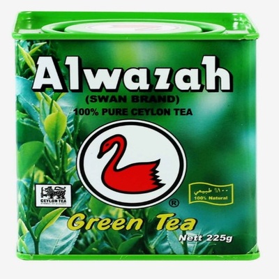 Alwazah Tea 100% Cure Ceylon Green Tea Leaf Design Can, 225g