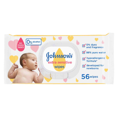 Johnson's Extra Sensitive Pure Water Baby Wipes, 4x56 Wipes