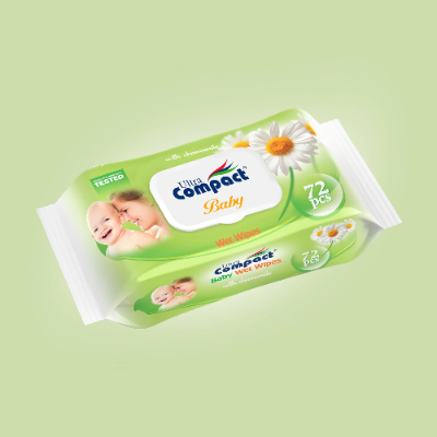 Ultra Compact Baby Wipes With Chamomile, 72 Pieces