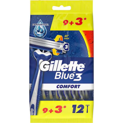 Gillette Blue3 Comfort Disposable Men's Razors, 9+3 Count