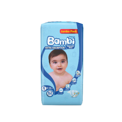 Sanita Bambi Baby Diapers Jumbo Pack, Size 4, Large, 8-16kg, 62 Count