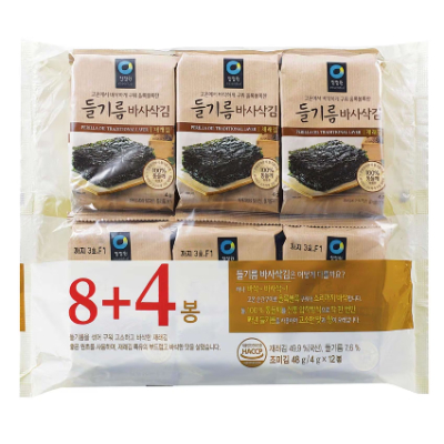 Chung Jung One Seaweed With Perilla Oil Laver, 48g, 12 Pieces