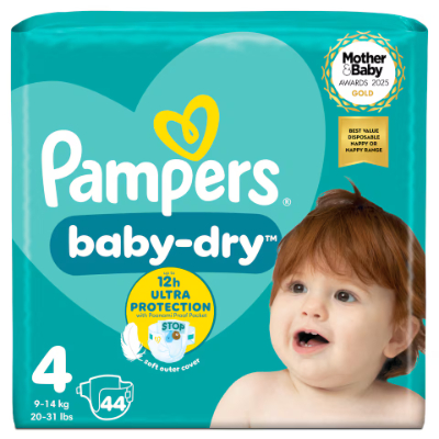 Pampers Size 4 Baby Diapers Dry, 44 Pieces
