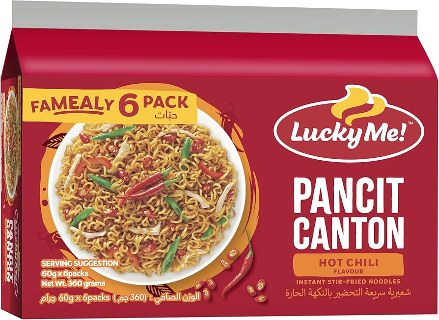 Lucky Me Pancit Hot Chili Flavour Fried Noodles, 6x60g