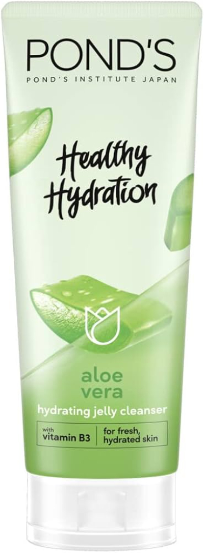 Pond's Healthy Hydration Gel Facial Cleanser for Fresh, Hydrated Skin, Aloe Vera With 100% Natural Origin Aloe Vera Extract & Vitamin B3 (Niacinamide), 100 ML