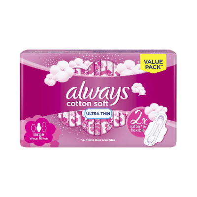 Always Cotton Soft Night Ultra Thin Extra Long Sanitary Pads With Wings, 7 Pads