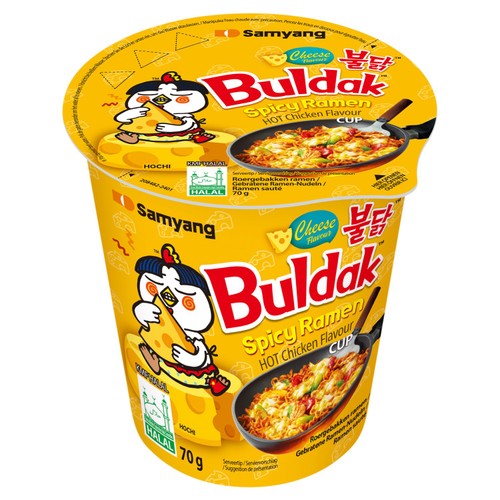 Samyang Buldak Cheese Hot Chicken Flavor Ramen Stir Fried Noodles Cup, 70g