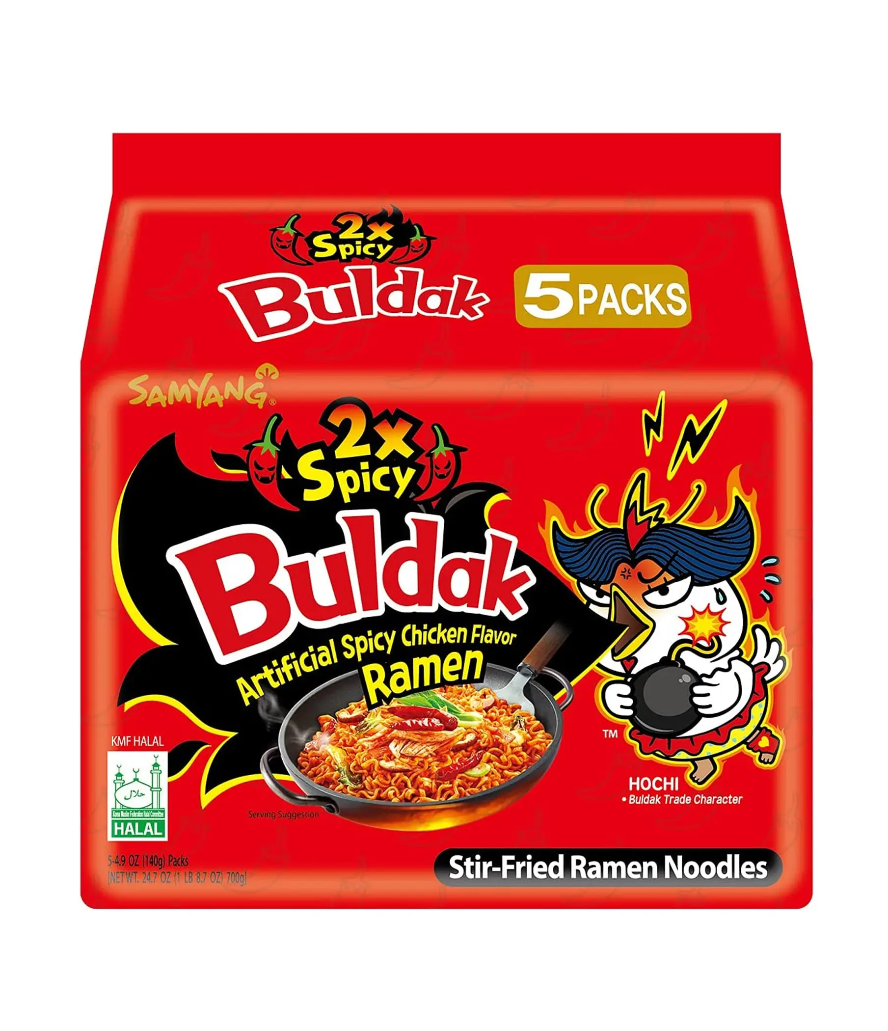 Samyang Buldak 2x Spicy Hot Chicken Flavor Ramen Stir Fried Noodles Pack, 5x140g