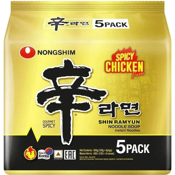 Nongshim Shin Ramyun Stir Fry With Spicy Chicken Spicy Noodles, 5x120g