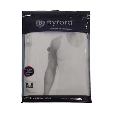 Byford Mens Vest 4013, White, Medium, 1 Piece