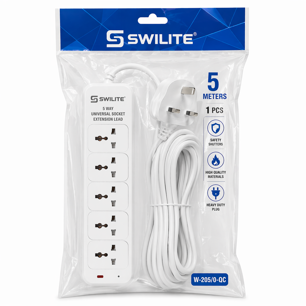 Swilite 5 Way Universal Socket Extension Lead 5 Meters 1 Pcs