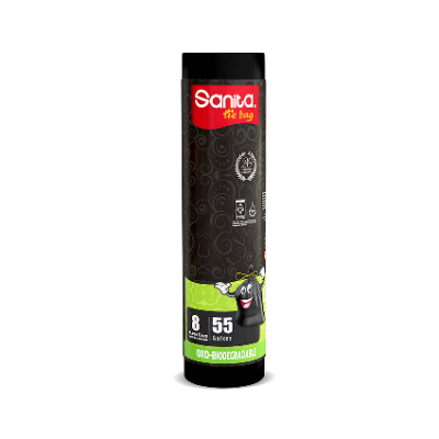 Sanita Biodegradable Tie Bags, 55 Gallons, 8 Bags