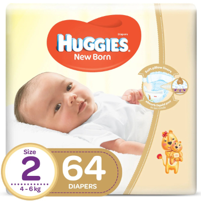 Huggies Extra Care Newborn Diapers, Size 2, 64 Diapers