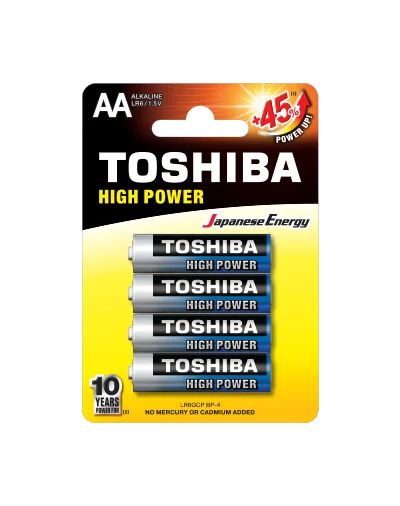 Toshiba Battery Aa Long-lasting Vibration Resistance High Power Alkaline 4 Pcs