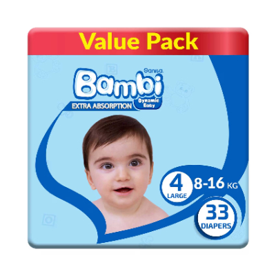 Sanita Bambi Baby Diapers Value Pack, Size 4, Large, 8-16kg, 33 Count