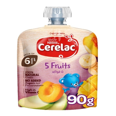 Cerelac Fruits Puree 5 Fruits Pouch , 90gm