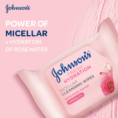 Johnson's Normal Skin Cleansing Wipes Fresh Hydration Micellar, 25 Wipes