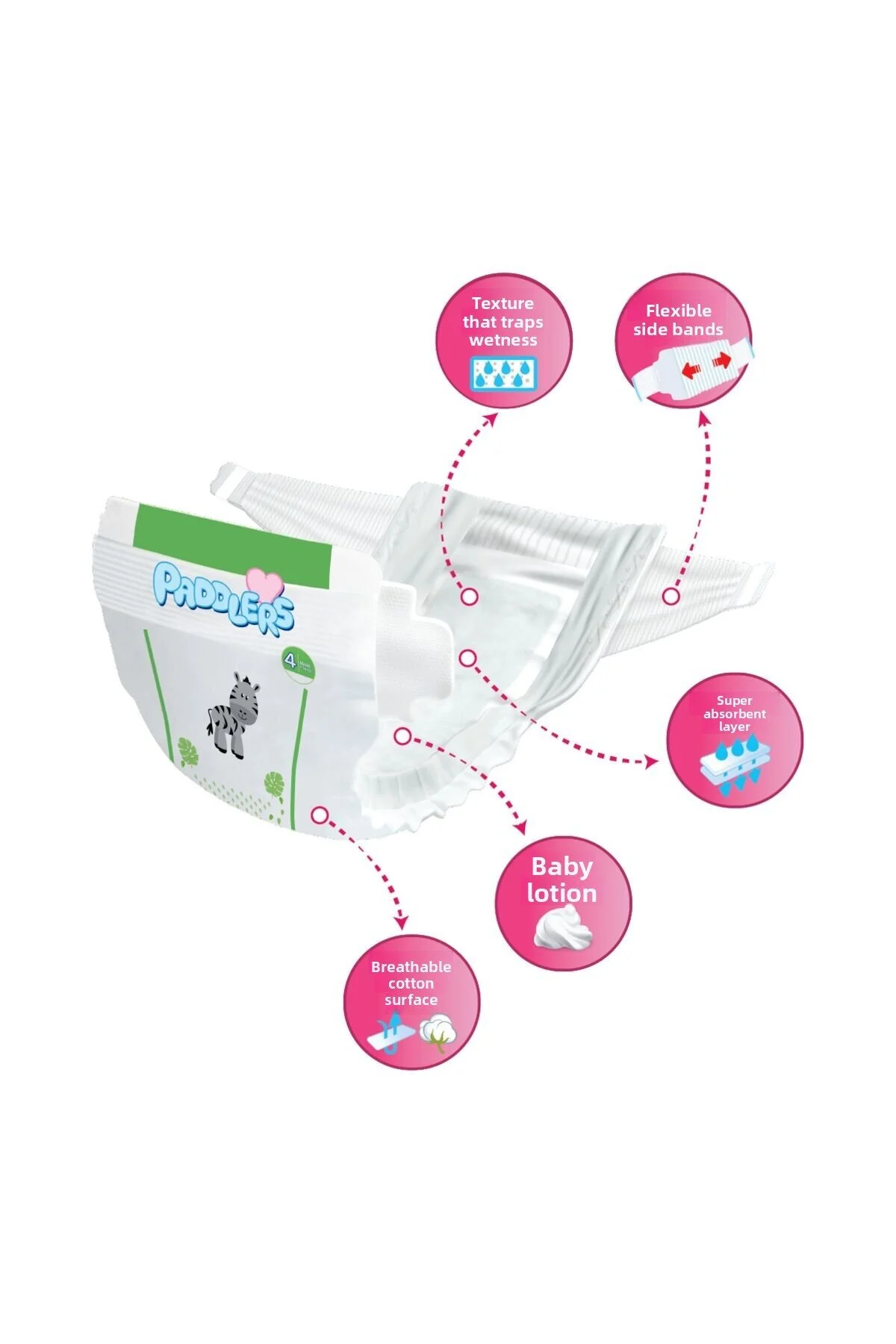 Paddlers Maxi Baby Diapers, Number 4, 7-14kg, 8 Pieces