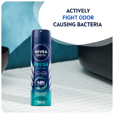 Nivea Men 48h Protection Fresh Ocean Aqua Scent Deodorant Spray for Men, 150ML