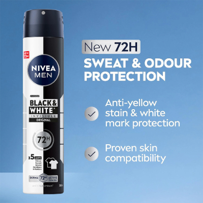 Nivea Men Black & White Spray Deodorant 72h, 150ML