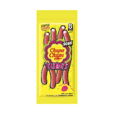 Chupa Chups Sour Long Tube Strawberry Jellies With Center Filling, 3 Pieces