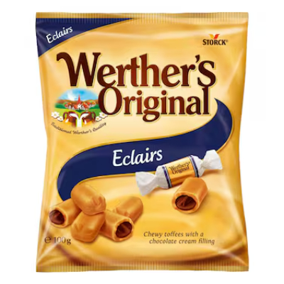 Werther's Original Eclairs Chocolate Cream Filled Chewy Toffee Bag, 100gm