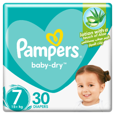 Pampers Baby-dry Taped Diapers With Aloe Vera Lotion, Size 7, 15+kg, 30 Diapers